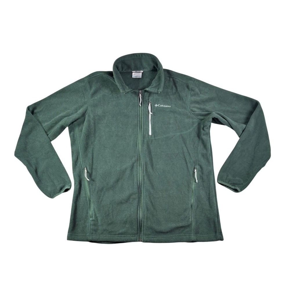 Columbia Mens Full Zip Fleece Jacket Green Large Mock Neck Outdoor Layering